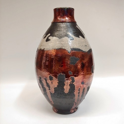 #221192 Raku Vase Black/White/Copper 6.5x5 $29 at Hunter Wolff Gallery